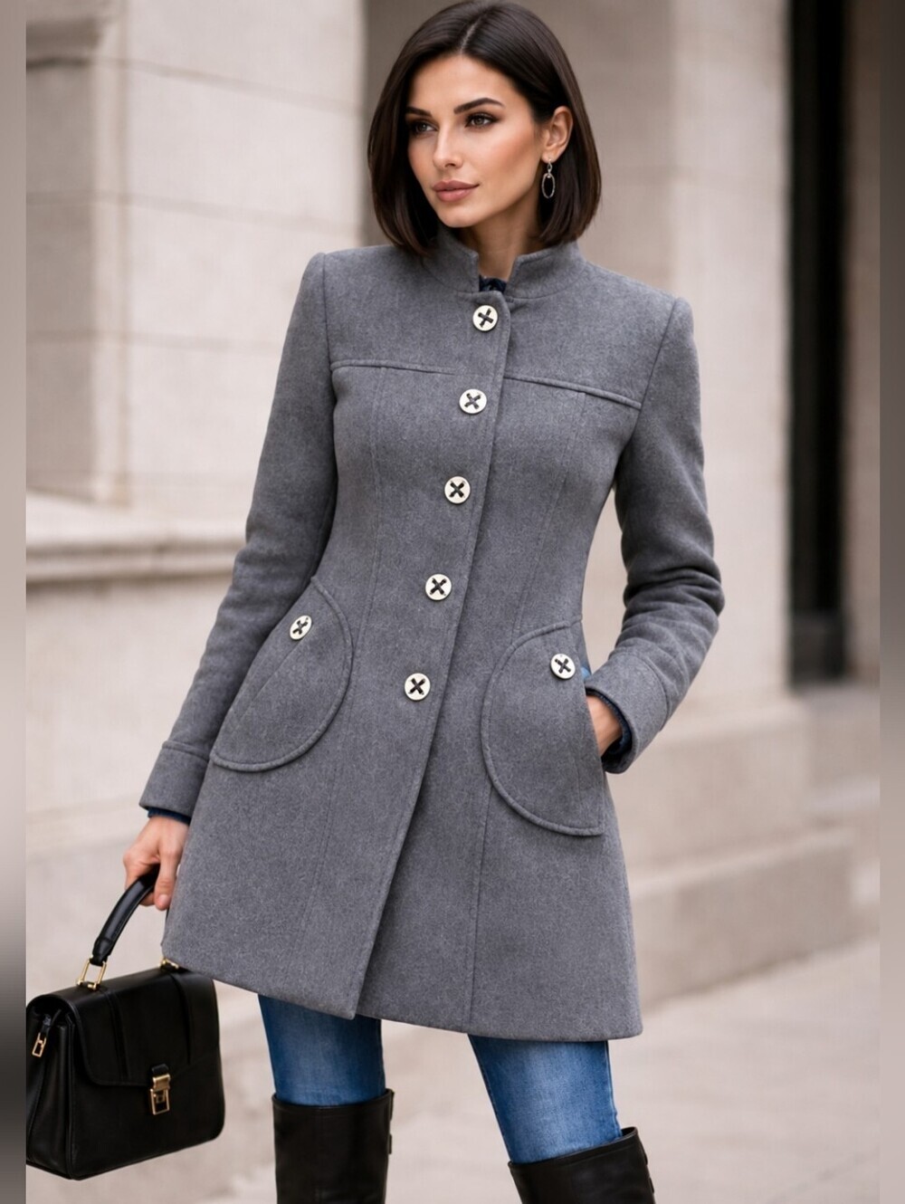 Moschino Cheap & Chic Wool Hooded Coat Grey IT 38 US 2